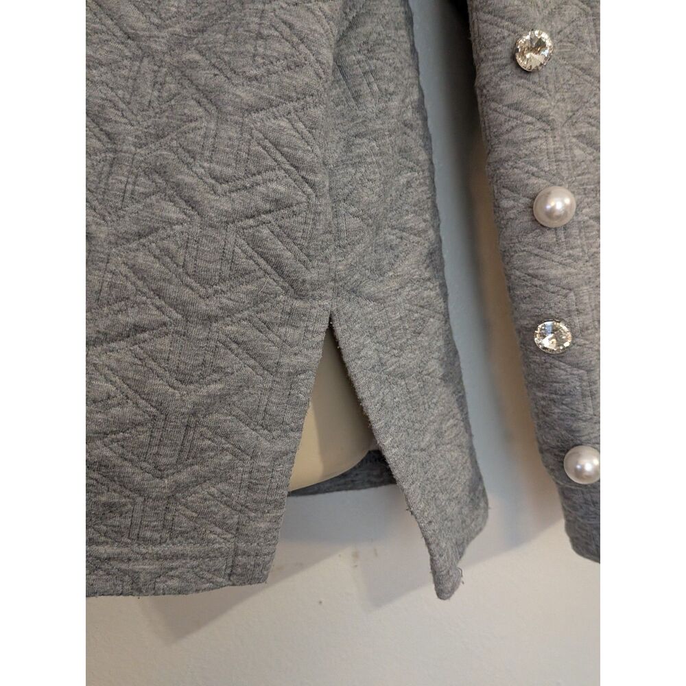 Simply Southern Gray Knit Pullover Sweater Large V-Neck Pearl Rhinestone Buttons - Picture 6 of 10